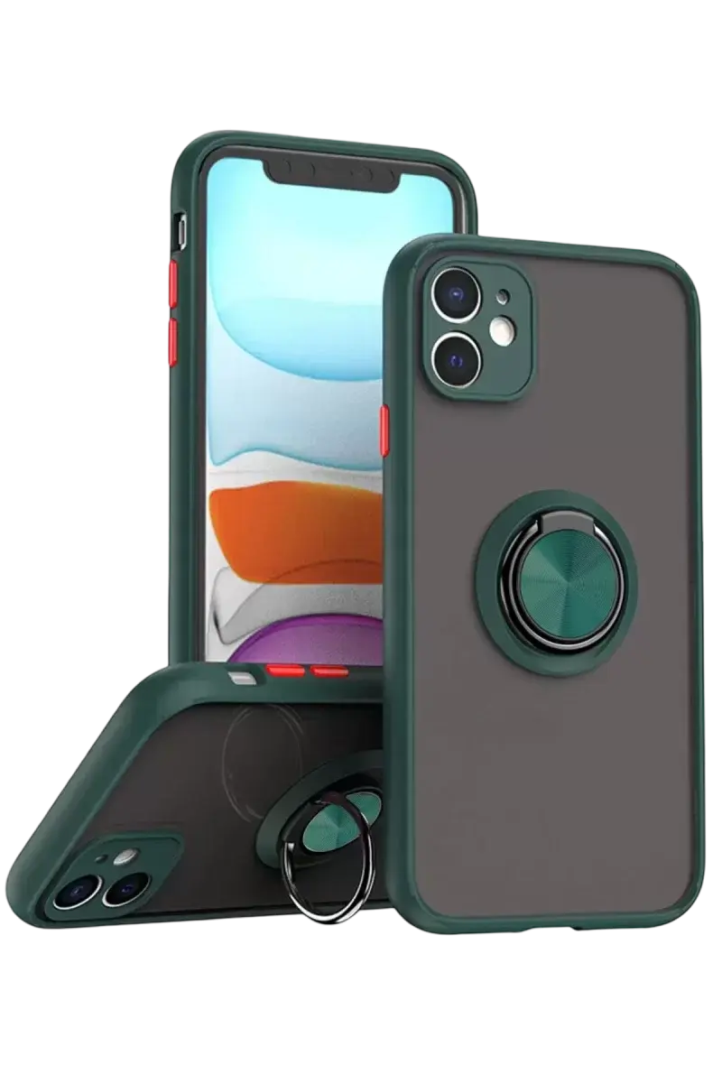 Newface İphone 11 Kılıf Montreal Yüzüklü Silikon Kapak - Yeşil