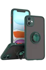 Newface İphone 11 Kılıf Montreal Yüzüklü Silikon Kapak - Yeşil