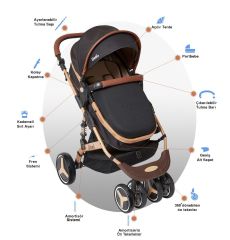 Joell Truva Travel Sistem Bebek Arabası Gold Siyah