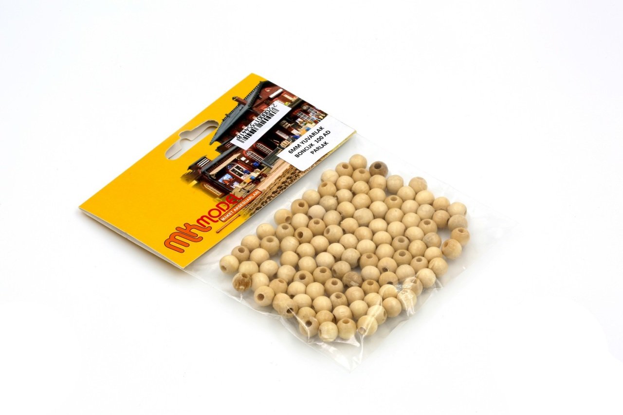 Yuvarlak Parlak Ahşap Boncuk 6mm 100 Adet