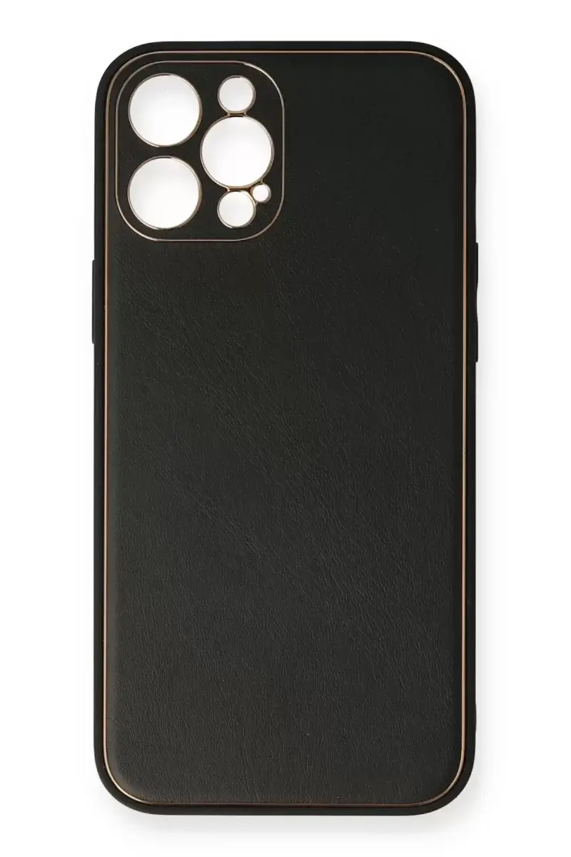 Newface İphone 12 Pro Kılıf Coco Deri Silikon Kapak - Siyah