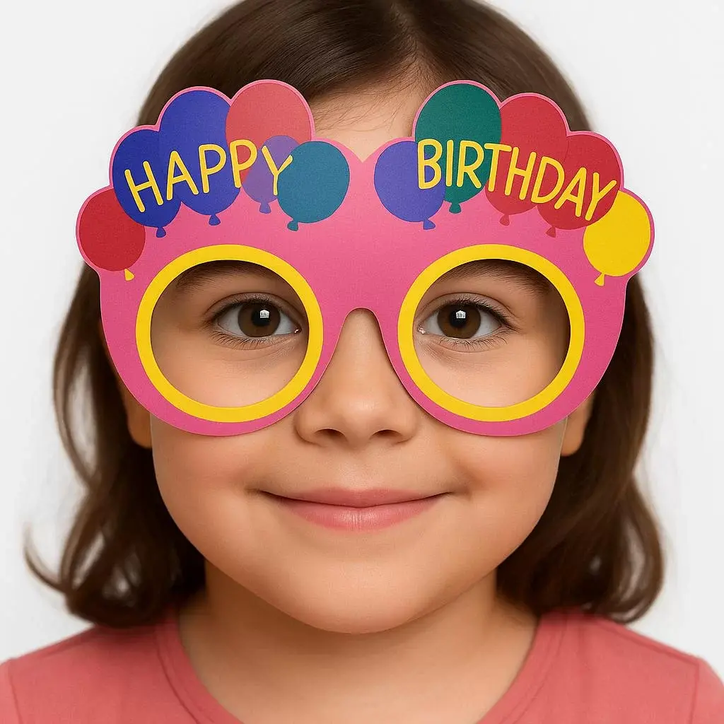 Balon Desenli Karton Doğum Günü Gözlükleri 6 Adet Pembe Renk