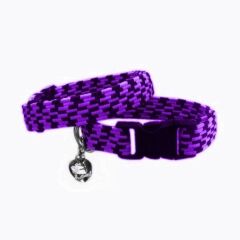 Elastik Örme Kedi Tasması Mor-Siyah 10 mm A=23/32 cm