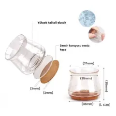 4'lü Keçeli Şeffaf Silikon Sandalye Ayak Koruyucu Seti