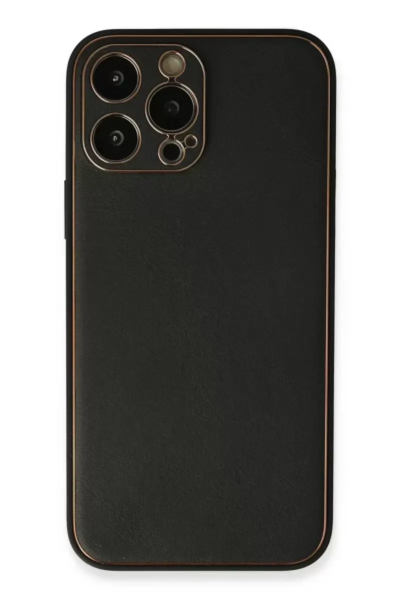 Newface Apple İphone 13 Pro Max Kılıf Coco Deri Silikon Kapak - Siyah