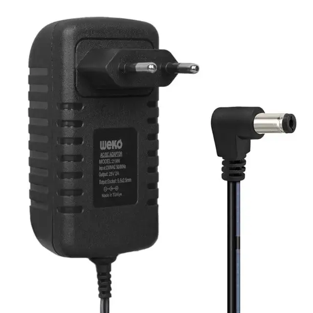Weko Wk-21966 25 Volt - 2 Amper - 50 Watt 5.5*2.5 Mm L Uçlu Kırmızı Yeşil Ledli Yerli Üretim Şarjlı Matkap Adaptörü