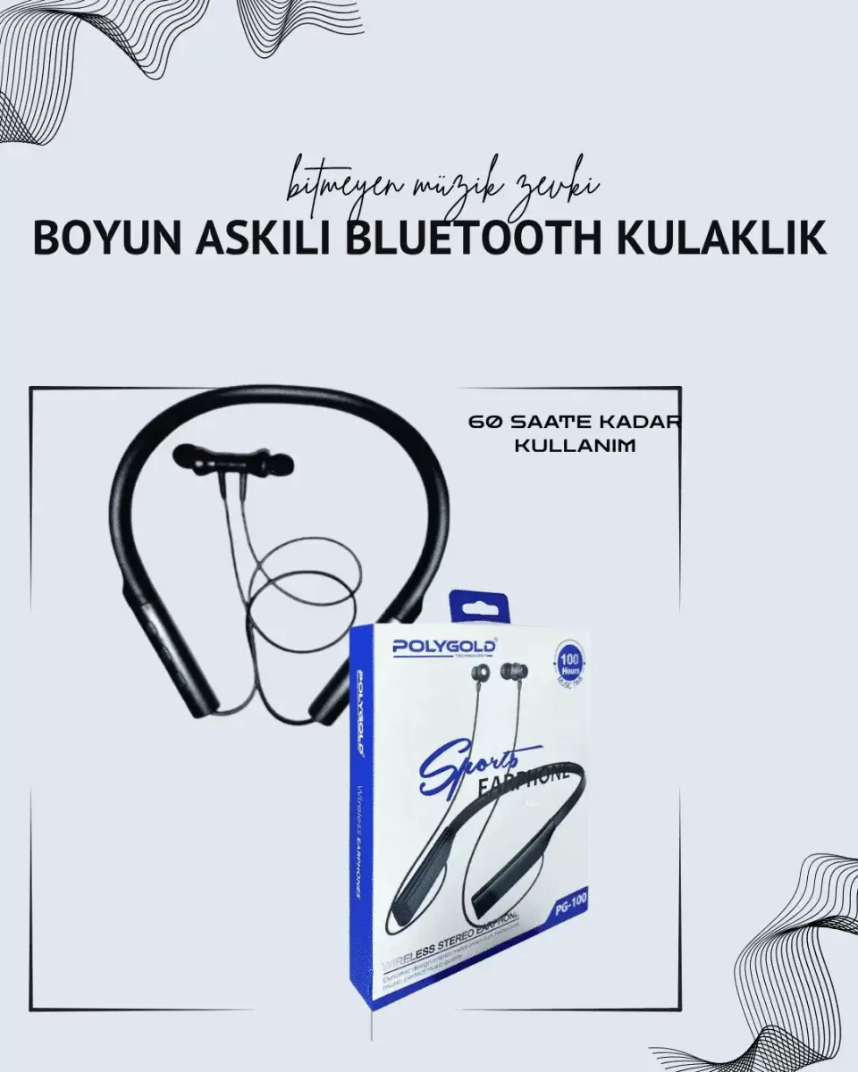Polygold Pg-100 Boyun Askılı Kablosuz Kulaklık – 200 Saat Bekleme Süresi, Stereo Ses, Mikrofonlu