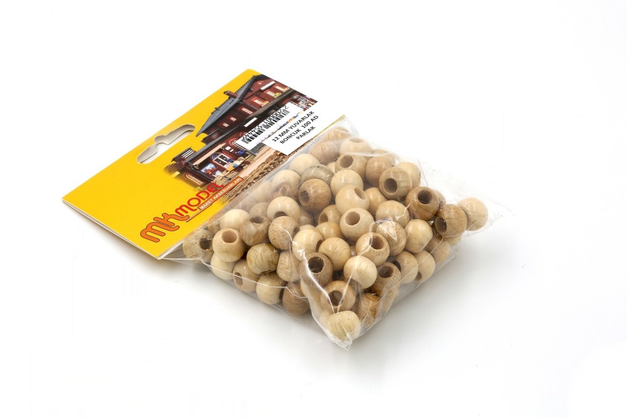 Yuvarlak Parlak Ahşap Boncuk 12mm 100 Adet