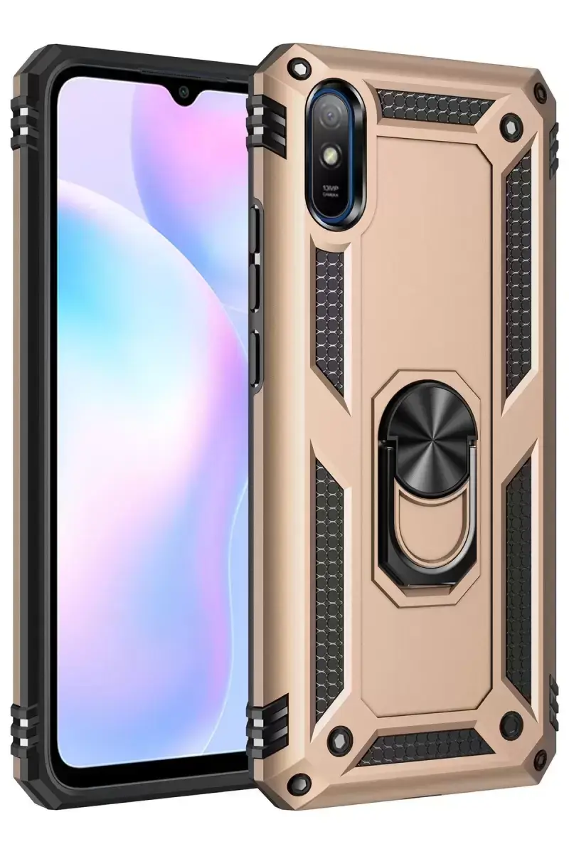 Newface Xiaomi Redmi 9a Kılıf Sofya Yüzüklü Silikon Kapak - Gold