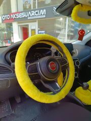 Yumuşak Tüylü Peluş Direksiyon Kılıfı Sarı