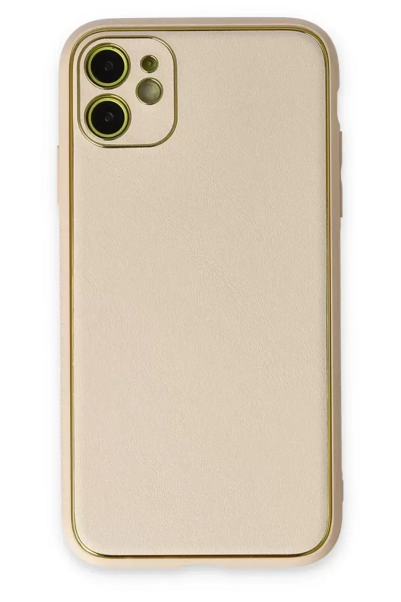 Newface İphone 12 Kılıf Coco Deri Silikon Kapak - Gold