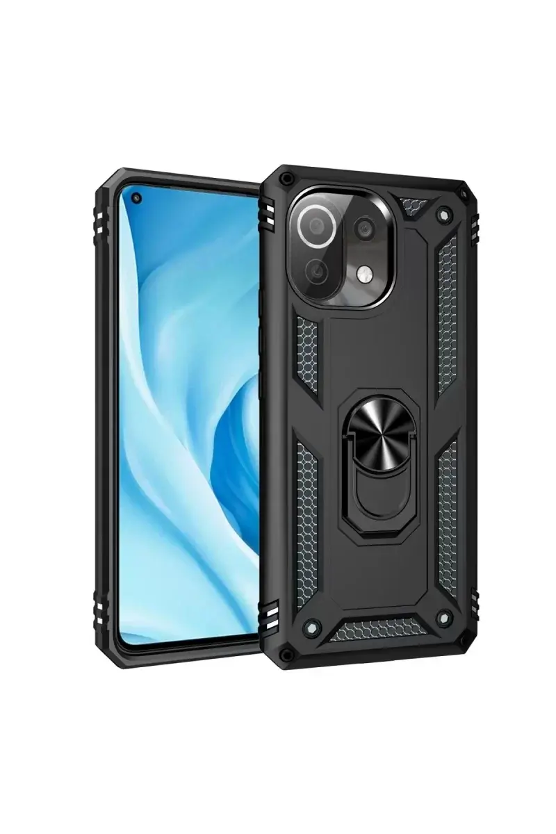 Newface Xiaomi Mi 11 Lite Kılıf Sofya Yüzüklü Silikon Kapak - Siyah