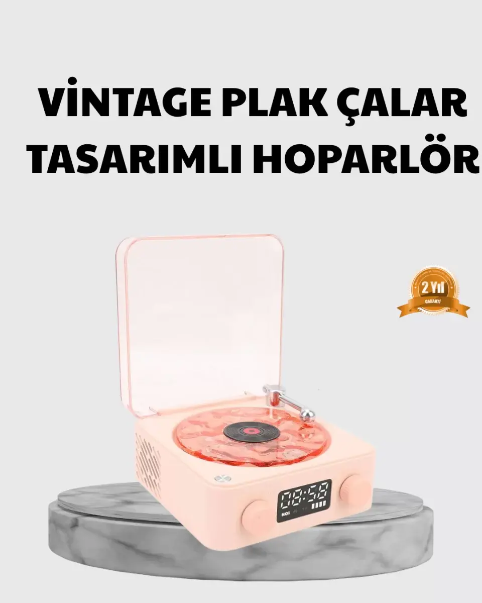3-ü-1 Gece Işığı Bluetooth Hoparlör Ve Dijital Saat Vintage Plak Çalar Tasarımlı