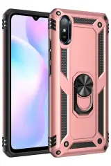 Newface Xiaomi Redmi 9a Kılıf Sofya Yüzüklü Silikon Kapak - Rose