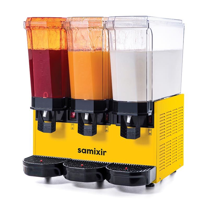 Klasik Triple Soğuk İçecek Dispenseri, 20+20+20 L, Fıskiyeli-Fıskiyeli-Karıştırıcılı, Sarı