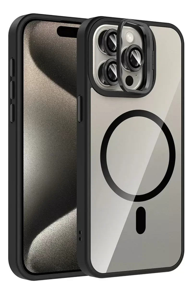 Joko Apple İphone 14 Pro Max Remim Lensli Magsafe Standlı Kapak - Siyah