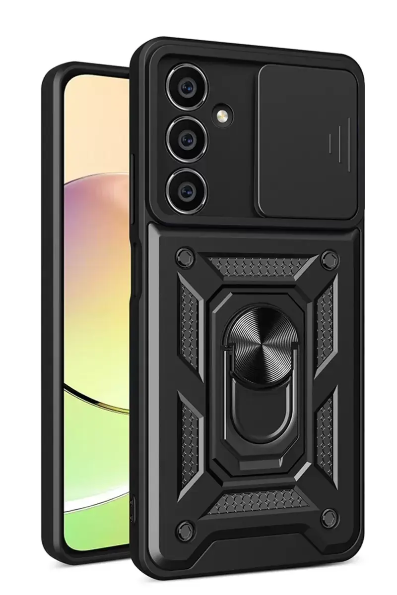Newface Samsung Galaxy A35 5g Kılıf Pars Lens Yüzüklü Silikon - Siyah