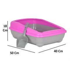 Kedi Tuvalet Kum Kabı 50/37/13.5 cm Koyu Pembe + Kürek Hediye