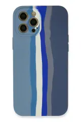 Newface İphone 12 Pro Kılıf Ebruli Lansman Silikon - Mavi-gri