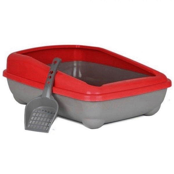 Kedi Tuvalet Kum Kabı 50/37/13.5 cm Koyu Kırmızı + Kürek Hediye