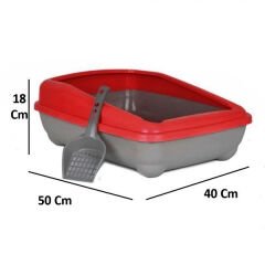 Kedi Tuvalet Kum Kabı 50/37/13.5 cm Koyu Kırmızı + Kürek Hediye