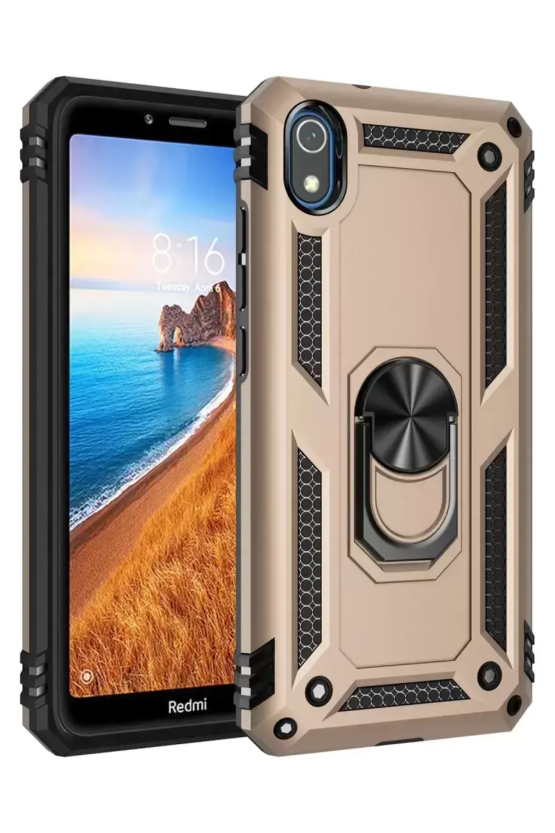 Newface Xiaomi Redmi 7a Kılıf Sofya Yüzüklü Silikon Kapak - Gold