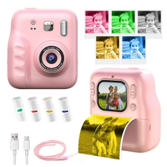 Dijital Fotoğraf Çıkaran Video Kaydedici Taşınabilir Anında Baskı Çıkaran Çocuk Kamerası  Pembe