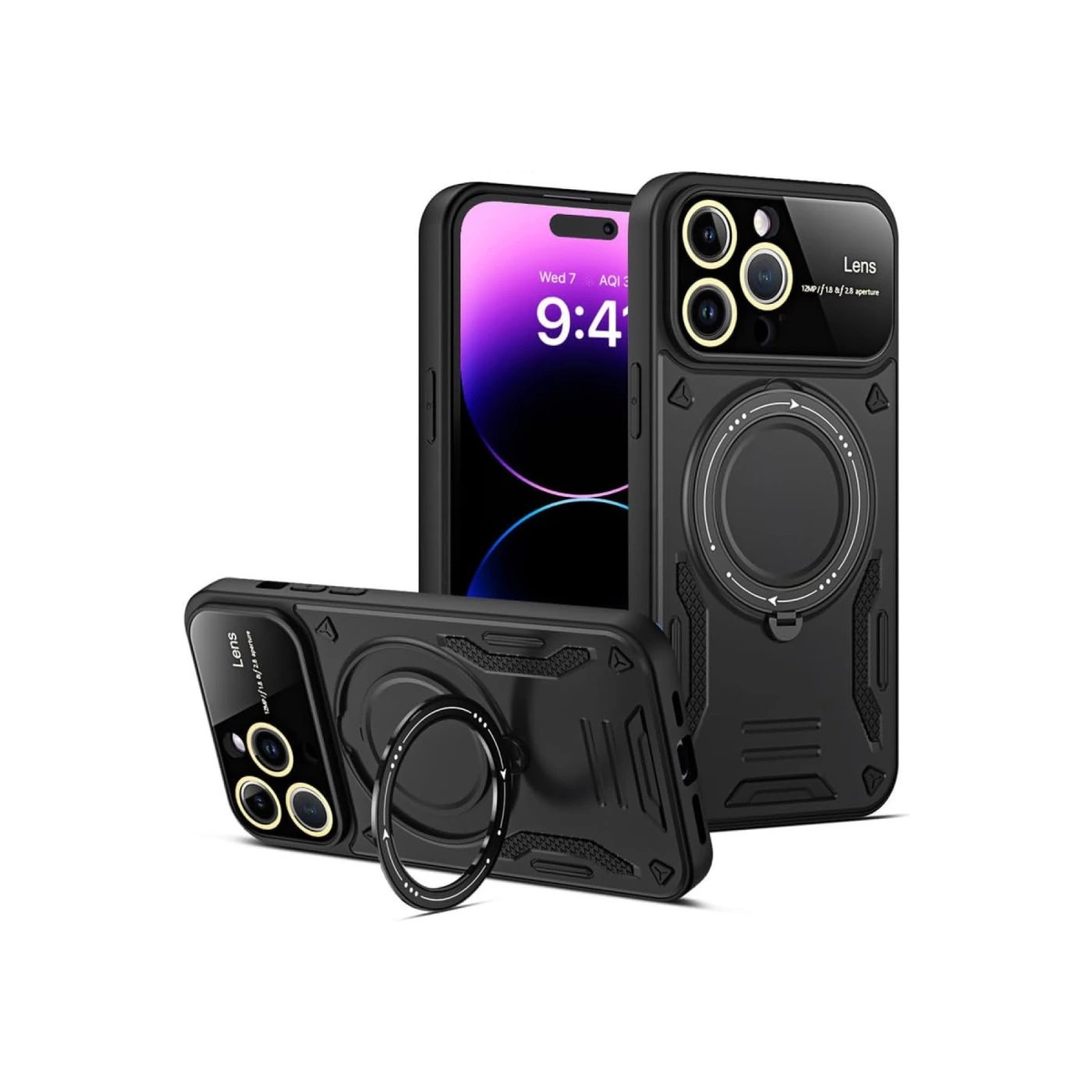İphone 16 Pro Max Kılıf Joy Lens Standlı Kapak - Siyah