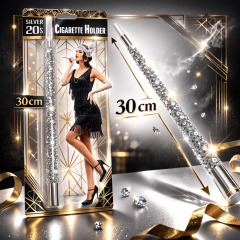 30 Cm Gümüş Payetli Sigara Tutacağı – 1920’ler Gatsby Parti Aksesuarı