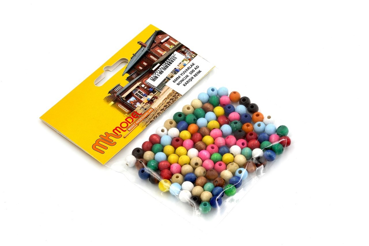 Karışık Renk Yuvarlak Boncuk 6mm 100 Adet