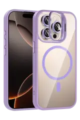 Joko Apple İphone 15 Pro Max Remim Lensli Magsafe Standlı Kapak - Lila