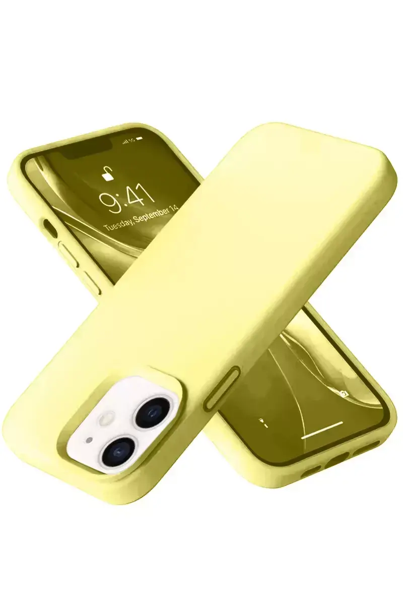 Newface Apple İphone 12 Kılıf Nano İçi Kadife Silikon- Sarı
