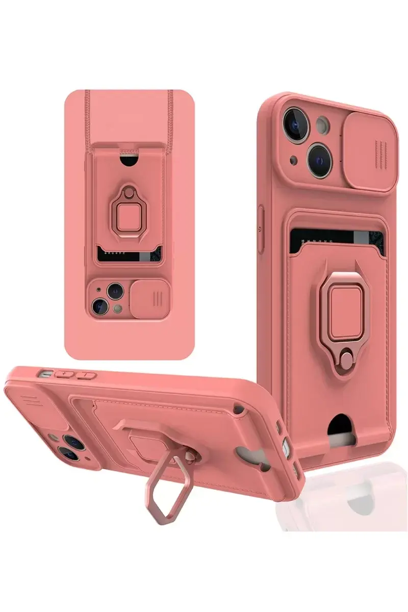 Newface İphone 14 Kılıf Zuma Kartvizitli Yüzüklü Silikon - Pembe