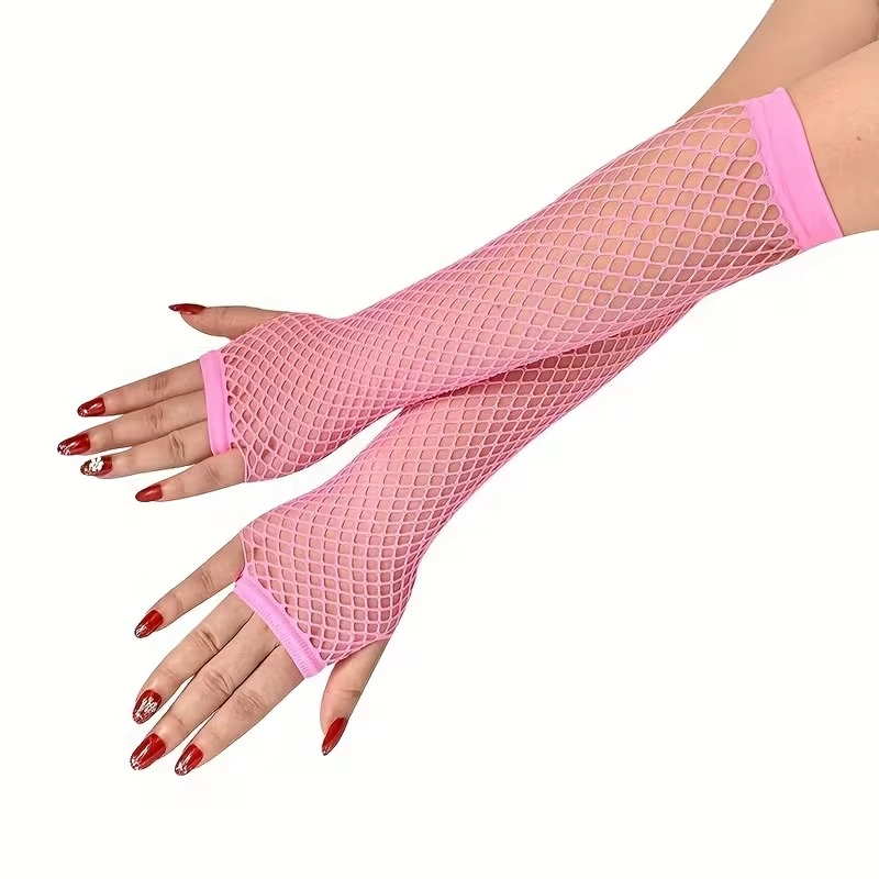 80’ler 90’lar Retro Neon Pembe File Parmaksız Eldiven 26 Cm