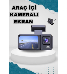 Araç Kamerası - 3 Kameralı Wifi Ön , İç Ve Arka Full Hd Dvr Araç İçi Ekranlı Kamera
