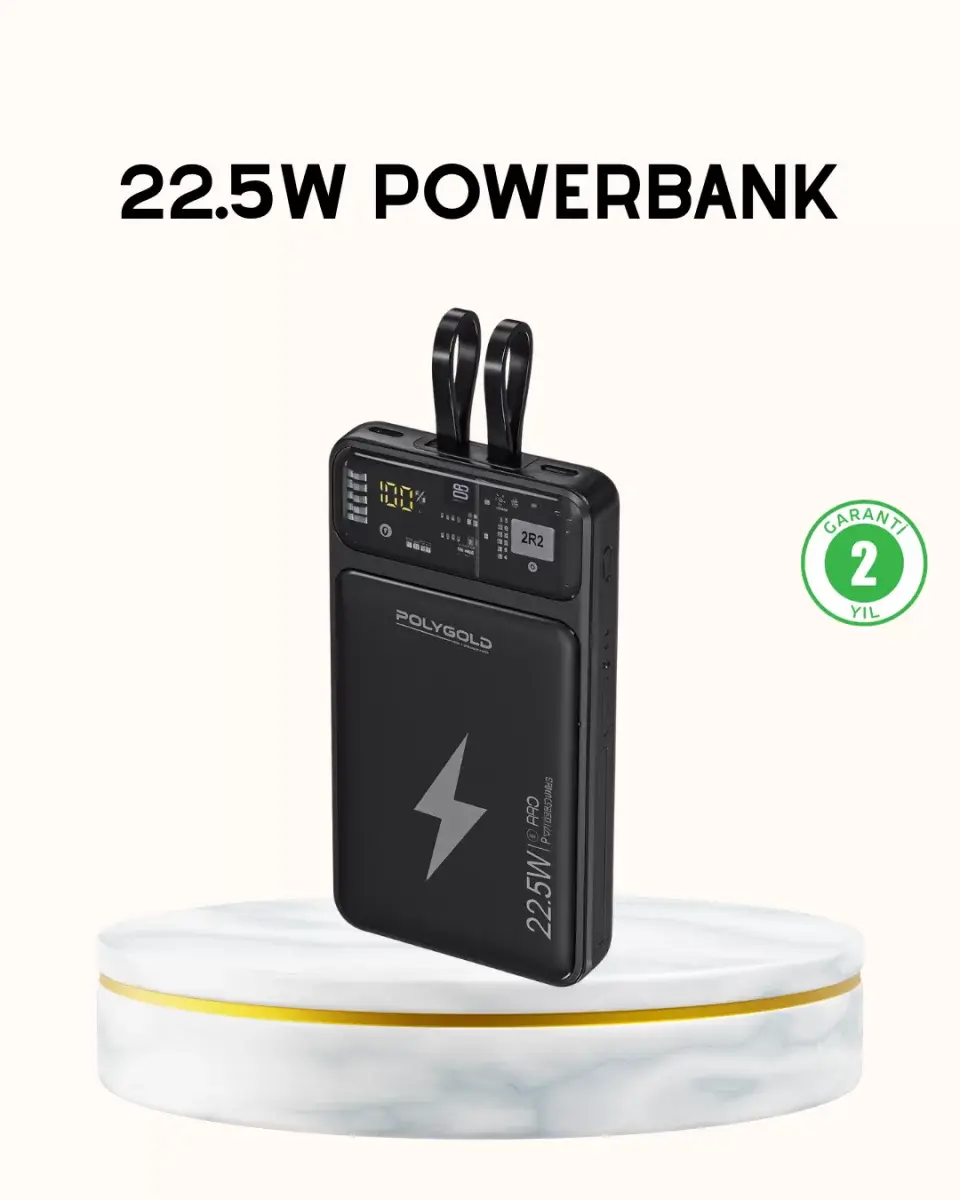 Powerbank Hızlı Şarj 10000 Mah Dahili Kablo