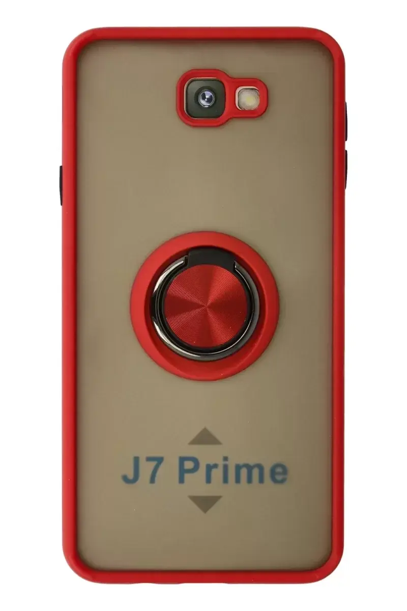 Newface Samsung Galaxy J7 Prime Kılıf Montreal Yüzüklü Silikon Kapak - Kırmızı