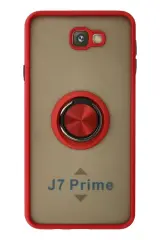 Newface Samsung Galaxy J7 Prime Kılıf Montreal Yüzüklü Silikon Kapak - Kırmızı