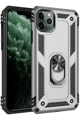 Newface İphone 11 Pro Max Kılıf Sofya Yüzüklü Silikon Kapak - Gümüş