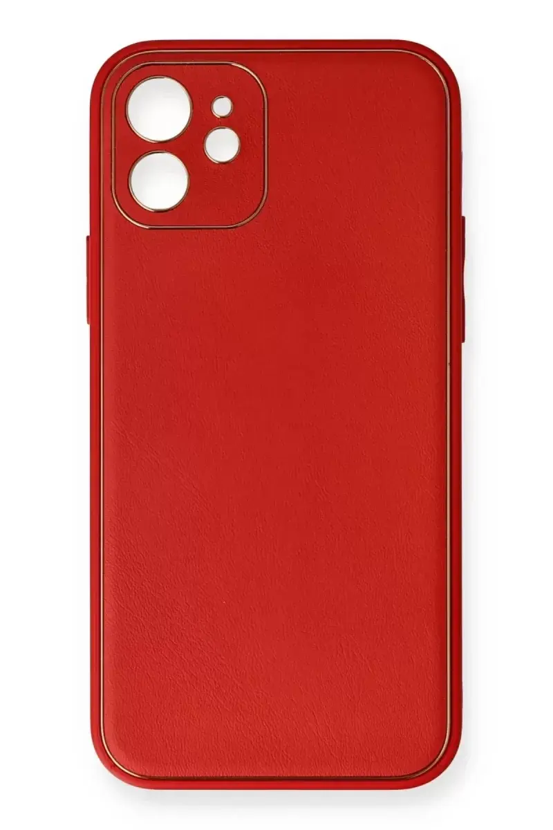 Newface İphone 12 Mini Kılıf Coco Deri Silikon Kapak - Kırmızı