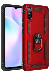 Newface Xiaomi Redmi 9a Kılıf Sofya Yüzüklü Silikon Kapak - Kırmızı