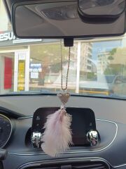 Pandalı Model Metal Yıldız Dikiz Ayna Süsü Pudra Pembe Tüylü