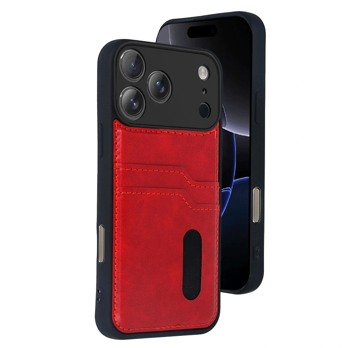 İphone 17 Pro Sara Kartvizitli Deri Kılıf - Kırmızı