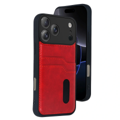 İphone 17 Pro Sara Kartvizitli Deri Kılıf - Kırmızı