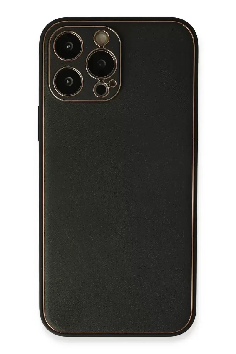 Newface İphone 13 Pro Max Kılıf Coco Deri Silikon Kapak - Siyah