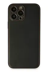 Newface İphone 13 Pro Max Kılıf Coco Deri Silikon Kapak - Siyah