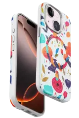 Onegif İphone 15 Plus Flower Series Magsafe Kapak - Beyaz