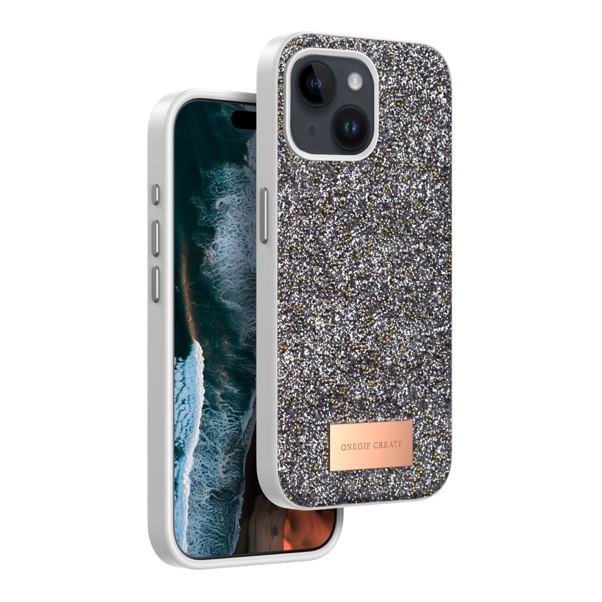 Onegif  İphone 15 Bright Simli Kapak - Gümüş