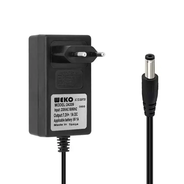 Weko 7.2volt - 1amper 5.5x2.5 Uçlu Ledli Yerli Üretim Priz Tipi Adaptör
