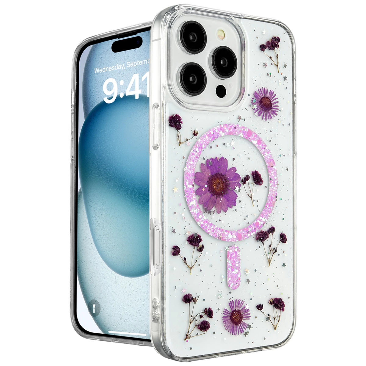 İphone 16 Pro Max Kılıf Daisy Simli Magsafe Kapak - Mor
